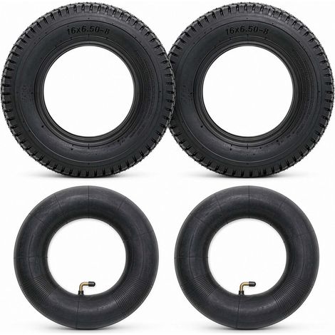 Wiltec 2x Reifenmantel 2x Schlauch für Aufsitzmäher/Rasentraktor 16x6.50-8 4PR Winkelventil (1/5)