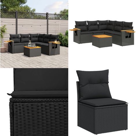 Salon de jardin 6 pcs avec coussins noir résine tressée - Ensemble Salon De Jardin - Meuble Extérieur - Jardin Design - Mobilier De Jardin - Chaise Longue - Home & Living (1/5)