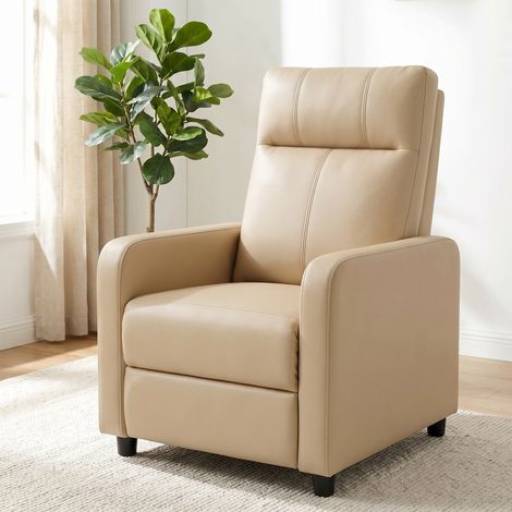 Fauteuil Relax Inclinable, Fauteuil de Relaxation en PU avec Repose-Pieds, Dossier Réglable par Poussée, Beige (1/5)