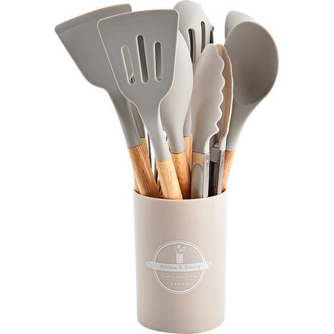 Juego de 12 utensilios de cocina, color caqui (1/5)