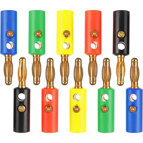 2Set U54 4mm Lantern Shape Banana Plug Gold Plated with Fixed Screws Red Black Yellow Green Blue (1/5)