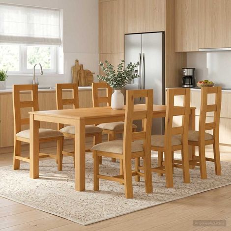 vidaXL Ensemble de salle à manger 7 pc Beige Bois de chêne massif (1/5)