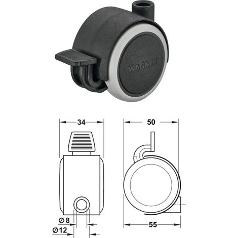 BIRUOTA HAFELE 611.74.611 D.50 FRENATA PORTATA 50 KG SENZA PERNO O PIASTRA DI FISSAGGIO