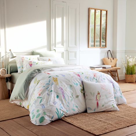 Housse de couette percale de coton 80 fils oiseaux Blanc 240x220 cm