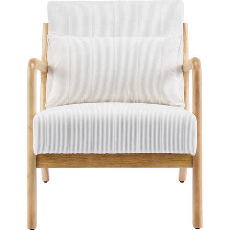 Fauteuil en bois et velours fines côtes beige - Lanna (1/5)