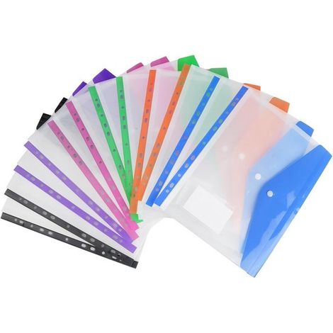 Carpetas de PP,31 x 24,5 cm,12 unidades,6 colores,Carpetas para documentos,Carpetas con cierre a presión,Carpetas de plástico,11 agujeros (1/5)