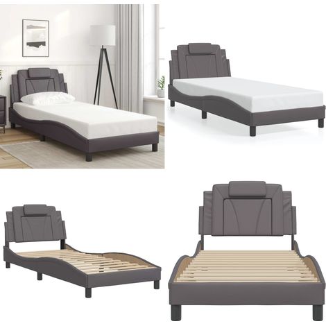 Bettgestell mit Kopfteil Grau 90x200 cm Kunstleder - Bettsystem - Schlafzimmermöbel - Kunstlederbettwäsche - Doppelbett - Boxspringbett - Home & Living (1/5)