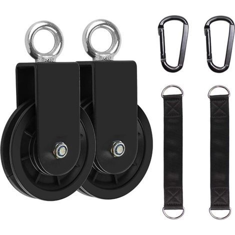 Poulie de Musculation - Lot de 2 Poulies Pivotantes avec Sangle et Mousqueton pour Câble, Accessoire Fitness Robuste (1/5)
