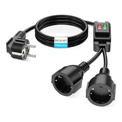 Extension Cable with Protection Contact for Outdoors with Switch for Home, Office and Outdoor, 3 x 1.5 mm², Max. 250 V/16 A, 5 m, Black (1/5)