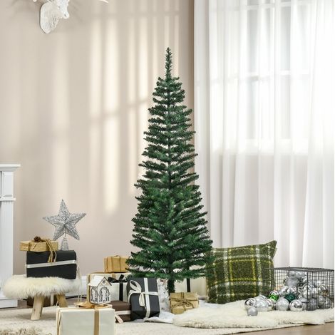 Árbol de Navidad artificial 150 cm verde, estrecho con 294 ramas y soporte (1/5)