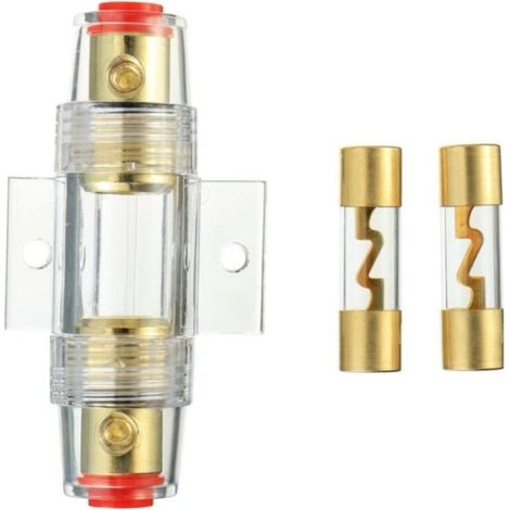 AGU Inline-Sicherungshalter mit Goldbeschichtung und 2 AGU Goldglas-Sicherungen 60A für den Sicherheitsschutz von Kfz-Audio-Stromversorgungen (60A)