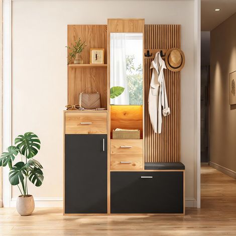 Meuble d'entrée multifonctionnel avec LED et miroir (1/5)