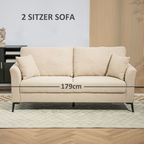 Canapé 2 places en lin, assise épaisse, charge max 360 kg, 179x80x89 cm, couleur beige (1/4)