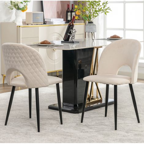 Sillas de comedor de terciopelo beige, pack de 2, patas regulables HAVRYA (1/5)