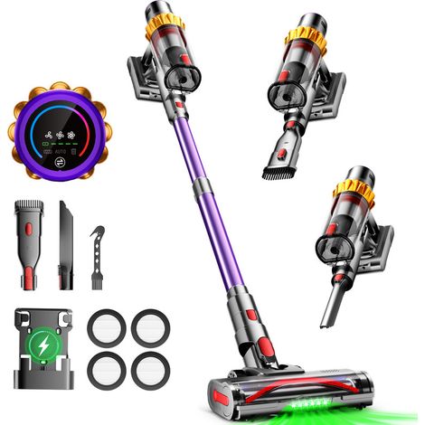 Akku Staubsauger 80000Pa 750W mit Touchscreen – Kabelloser Handstaubsauger für Tierhaare, Teppiche & Hartböden, 70min Laufzeit, 3 Saugstufen, 1,8L Staubbehälter, Gronfont, Lila