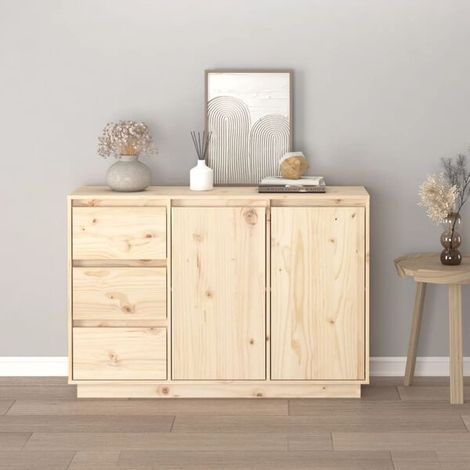 Buffet Bas de Cuisine en Bois Massif Pin, Meuble Rangement 111x34x75 cm, Enfilade Moderne pour Salle à Manger et Salon (1/5)