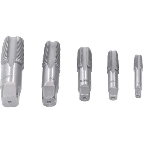 Juego de 5 machos de roscar NPT (rosca de acero al carbono) con estuche. Tamaños incluidos: 3/4, 1/2, 3/8, 1/4 y 1/8 de pulgada. -Crezuo