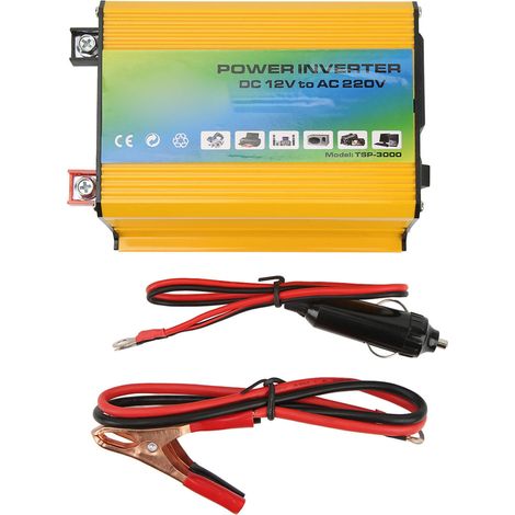 Ortviai Convertisseur 300 W pour Voiture, Onde Modifiée 12 V DC vers 110 V AC avec 2 ports USB – Jaune (1/5)