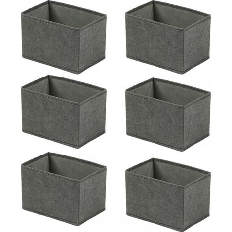 Boîte de rangement multifonctionnelle pliable pour vêtements en imitation lin, petite taille [fermeture éclair] 14x14x12cm, gris 6 pièces (1/5)