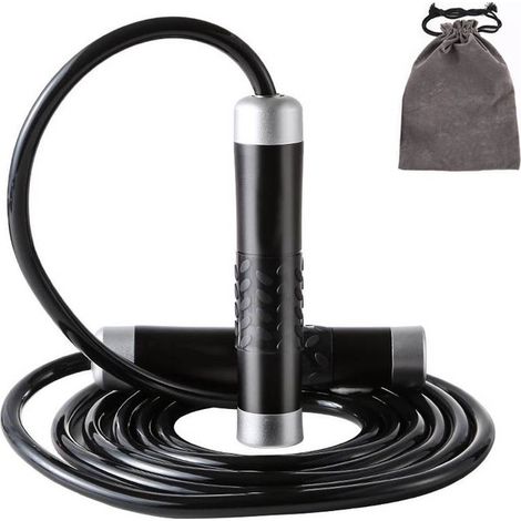 3M Fitness-Springseil, verwicklungsfreies Kugellager-Springseil, Abnehm-Trainingsgerät, längenverstellbarer Aluminiumgriff (Schwarz)