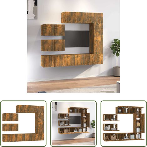Holzwerkstoff - 8-tlg. TV-Schrank-Set Räuchereiche Holzwerkstoff (1/5)