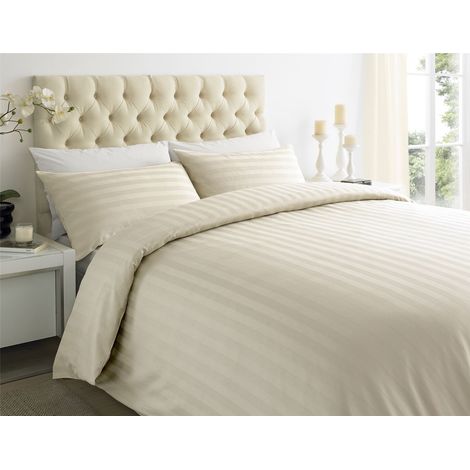 250 Thread Sateen Stripe Super King Size Duvet Cover Set Ivory