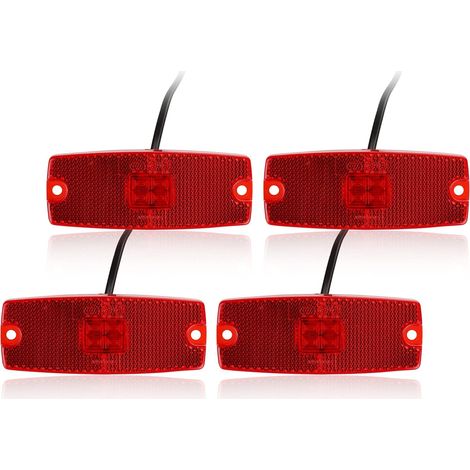 4 Pcs Feux de Gabarit LED pour Remorque 12V 24V Feux de Position Latéraux Camion avec Réflecteur, Homologué E-Mark, Imperméable, Incluses 8 Vis Montage, Tapis éponge - Rouge (1/4)