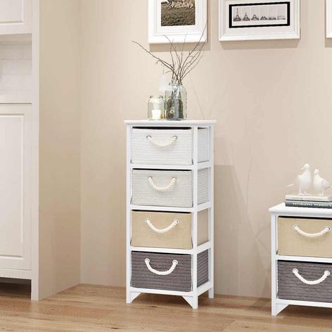 Armoire de rangement 4 tiroirs en bois, poignées à cordon, 35 x 27 x 86 cm - PANGIVO (1/5)
