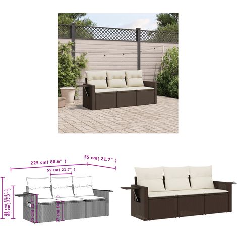 3-tlg. Garten-Sofagarnitur mit Kissen Braun Poly Rattan - Gartenmöbel - PE-Rattan - Outdoor Möbel - Lounge Set - Sofasitzgruppe - Home & Living (1/3)