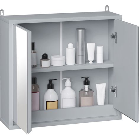 Armoire de toilette suspendue avec miroir 2 portes étagère réglable gris 48x14.5x45 cm
