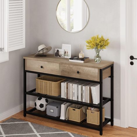 Console d’Entrée avec 2 Tiroirs et Étagères Ouvertes, Structure Métal et MDF, Table d’Appoint pour Salon, Couloir, Salle à Manger (1/5)