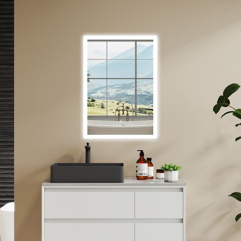 AICA LED SPECCHIO DA BAGNO 50 X 70 CM, LUMINOSITÀ REGOLABILE A 3 COLORI, ANTIAPPANNAMENTO, MEMORIA DI INTERRUZIONE DI CORRENTE