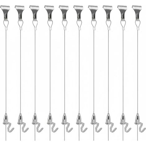 10 Pièces Cimaise pour Tableau  2 m x Φ1.5 mm  Kit Accrochage de Cadre Photo et Miroir avec Crochet Réglable et Crochets de Rail pour Accrocher Peintures Œuvres d'art (1/5)