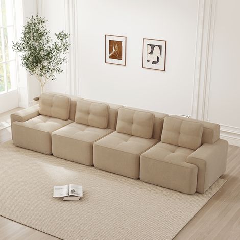 REDOM - Divano modulare, comfort effetto nuvola, seduta profonda, base antiscivolo, tessuto corduroy beige (1/5)