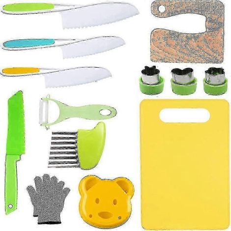 Ensemble de 13 couteaux de cuisine en bois pour enfants, ustensiles de cuisine sans danger pour les enfants, matériaux sûrs pour une véritable cuisine, l'apprentissage et le développement de compétenc (1/5)
