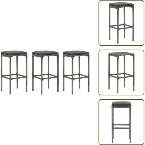 Sgabelli per bar - vidaXL Sgabelli da Bar con Cuscini 3 pz Grigi in Polyrattan - Sgabelli per casa