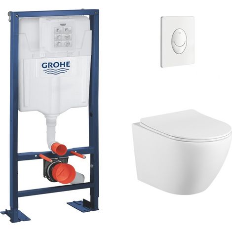 Pack WC Grohe Rapid SL + Cuvette sans bride KELOS Flush Blanc Mat + Plaque Skate Air Blanc (1/5)