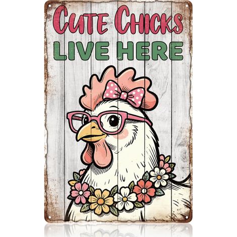 Panneaux en Métal Rétro pour Poulailler, 20x30cm des Poussins Mignons Vivent Ici Mural Rétro Plaque Drôle de Poulet pour Amateurs de Poules Extérieur Ferme Maison Cuisine Clôture Cour Garage (1/5)