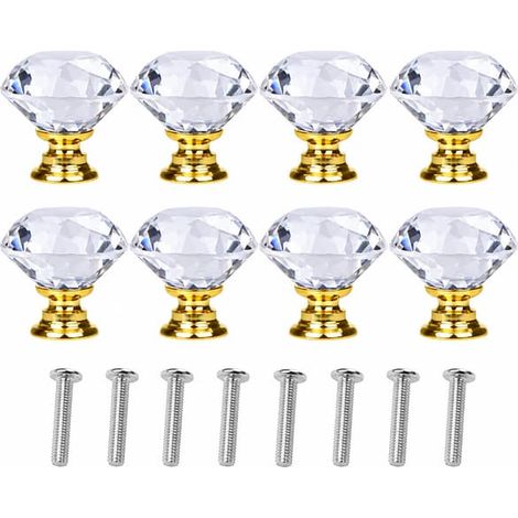 Boutons en verre transparents/dorés en forme de diamant (8 pièces) (1/5)