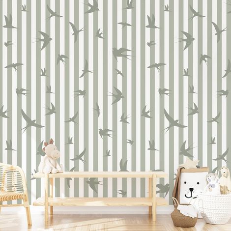 Papier peint raccordable - Envolée - Vert - intissé : 150g/m² - 3 lés : 144x270cm (1/5)