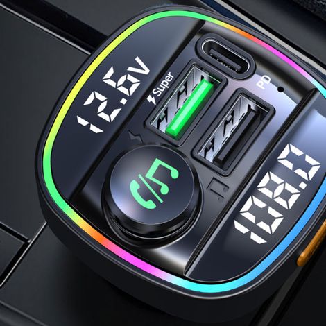 Transmetteur FM Bluetooth Chargeur Voiture USB Double 7 Couleurs Haute Performance Stéréo Universel (1/5)