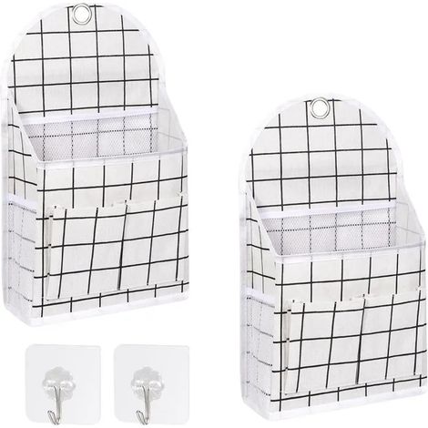 Sac de Rangement Suspendu Mural, Pliable en Tissu de Lin Imperméable, avec Poche et Crochets Transparents pour Porte, Range - Blanc. (1/5)