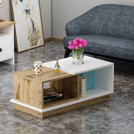 Mesa de Centro Ruino, 2 Compartimentos, Forma Rectangular, Color Marrón, 90x45x36h cm Roble Nodo (1/5)