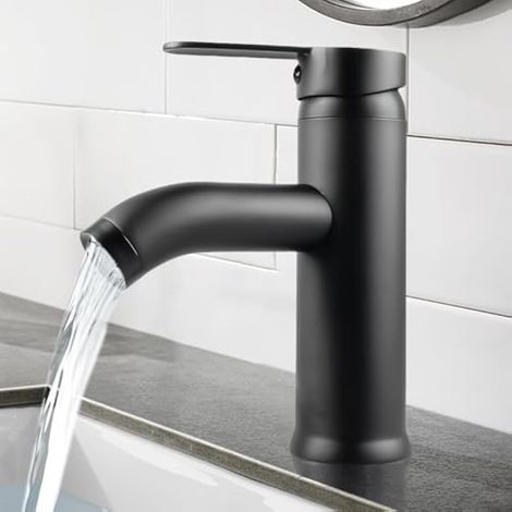Robinet Salle Bain Noir, Acier Inoxydable Mitigeur Lavabo, Mitigeur Salle de Bain, Robinet Salle de Bain avec Bobine en Céramique, Robinet Lavabo Salle de Bain pour Les Salle de Bain, de Toilettes (1/5)