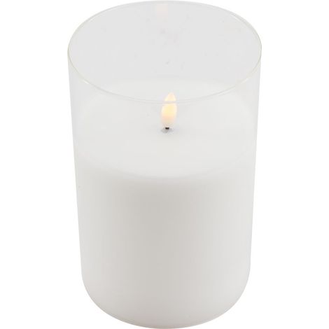 Lumineo LED Wachskerze Weiß im Glaszylinder Ø 10  Höhe 15 cm - warmweiß (1/2)