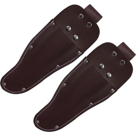 Étui en cuir marron pour sécateur, design élégant, lot de 2 pour le jardinage, fixation ceinture sécurisée pour éviter les chutes accidentelles. (1/5)