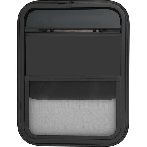 Fenêtre de camping-car coulissante verticale – 45×60 cm (ouverture), noire, verre trempé 4 mm, aluminium – Pour VR, remorque, utilitaire