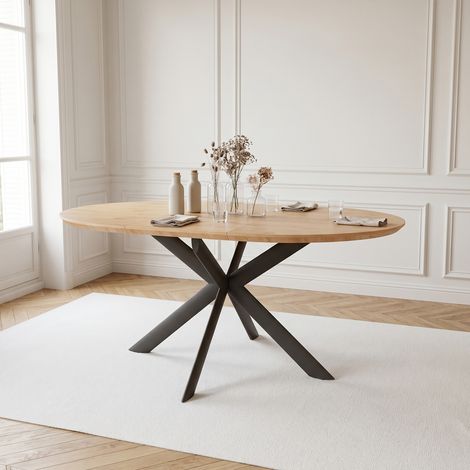 Ensemble de table à manger ronde extensible, plateau rond en MDF finition chêne (110-150 cm), style moderne et contemporain pour la salle à manger et la cuisine (1 table, MDF, chêne)