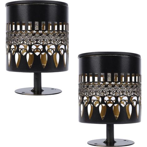 Ensemble de 2 lampes solaires pour clôtures et murs extérieurs avec pont alimenté par batterie, design mandala, 12 heures d'autonomie, décoratives pour patio, jardin ou terrasse, lumière blanche chaud (1/5)