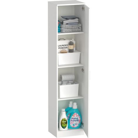 Armoire multifonction 1 porte pour nettoyage, cuisines, galeries, 4 compartiments, 180 x 40 x 35 cm (hauteur x largeur x profondeur) Porte à gauche ou à droite, blanc (1/5)